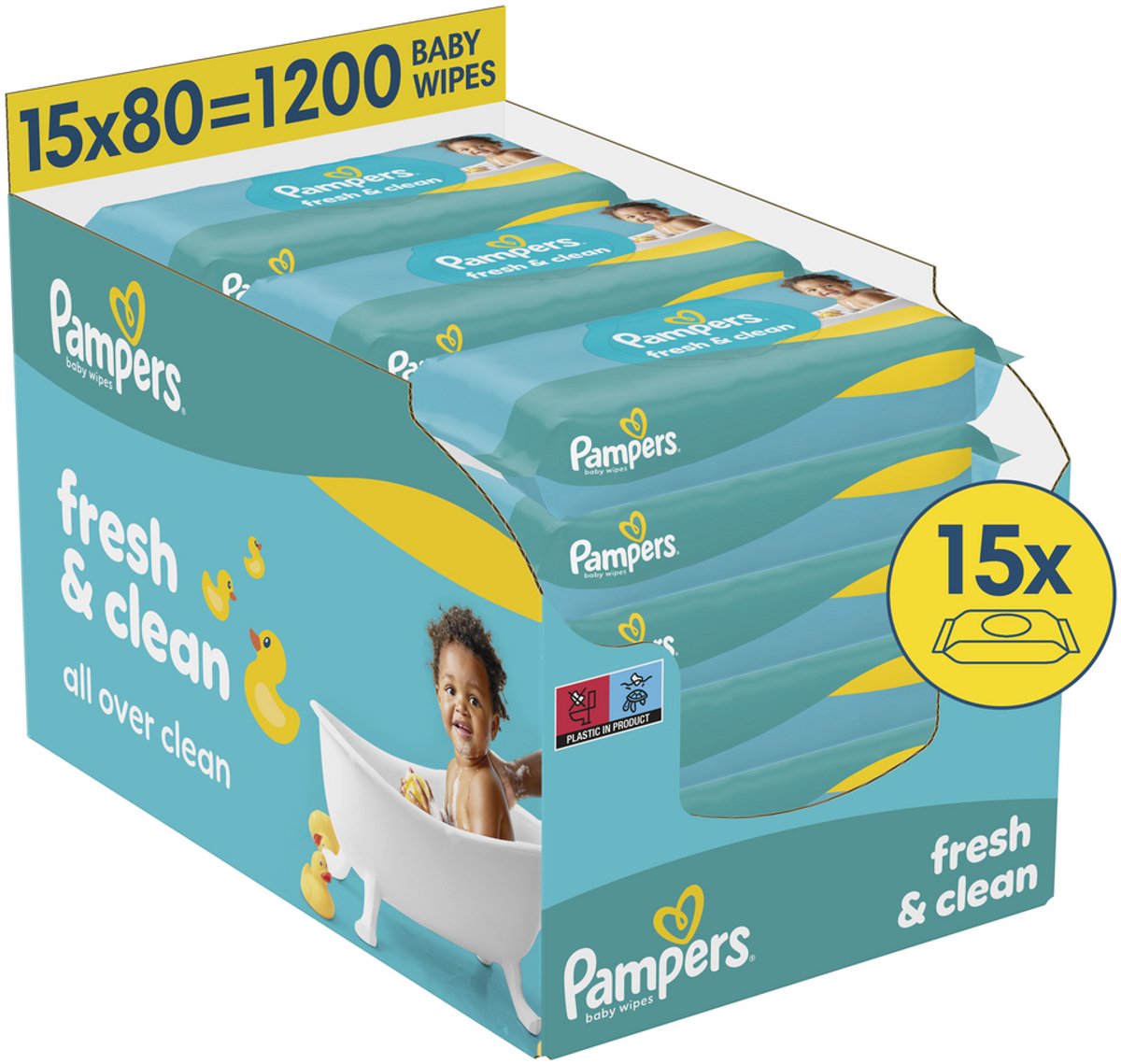 Pampers friske rene babyservietter 15 pakker = 1200 servietter