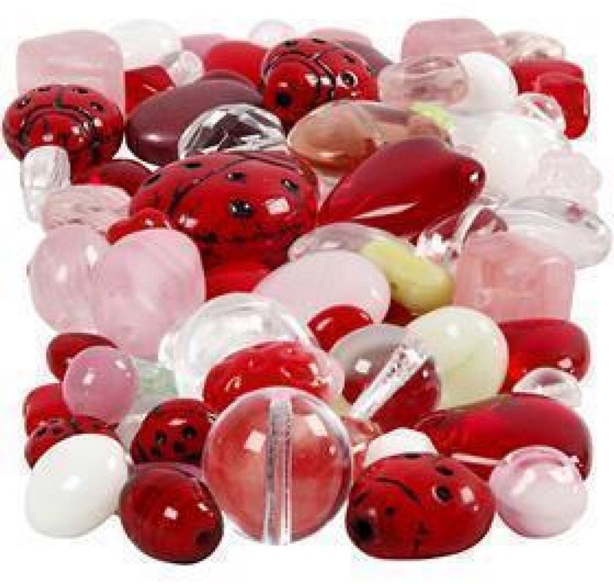 Creativ Company Glass Beads Diverse Love Beast, Heart, Leaves, 60 Grams
