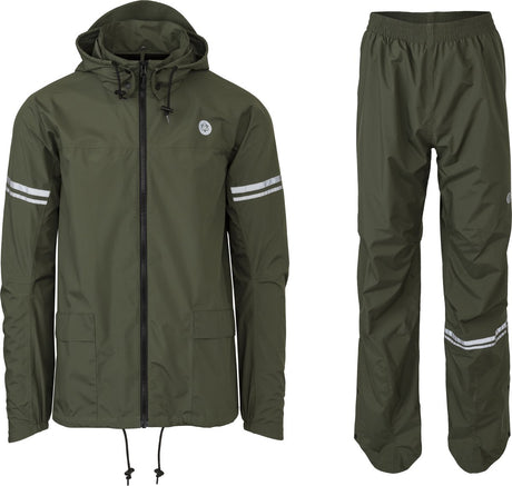 Agu original regenpak uniseks waterdicht - army green - waterkolom 5.000 mm - jas en broek - inclusief opbergtasje s