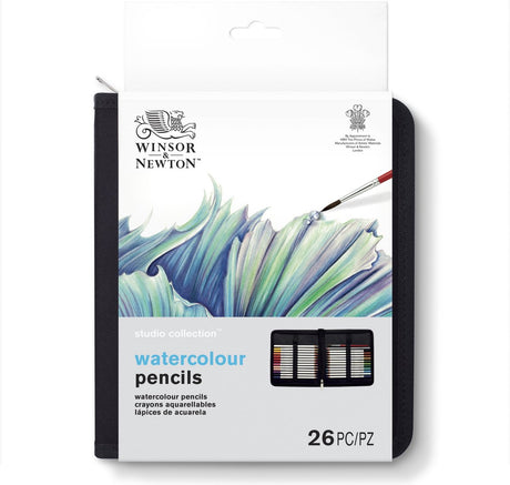 Winsor Newton 2090005 Studio Collection Akvarelblyanter Sæt 26 stykker i etui – Akvarelblyanter med HB blyant og pensel i etui