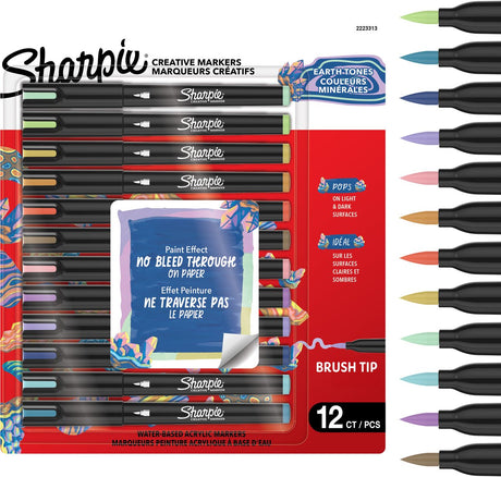 Sharpie kreativ markør akrylmaling penne | vandbaserede malingstusser | ikke-kontinuerlig blæk skriver på de fleste overflader | børstespids | håndværk og kunstartikler | varme toner | 12 stk