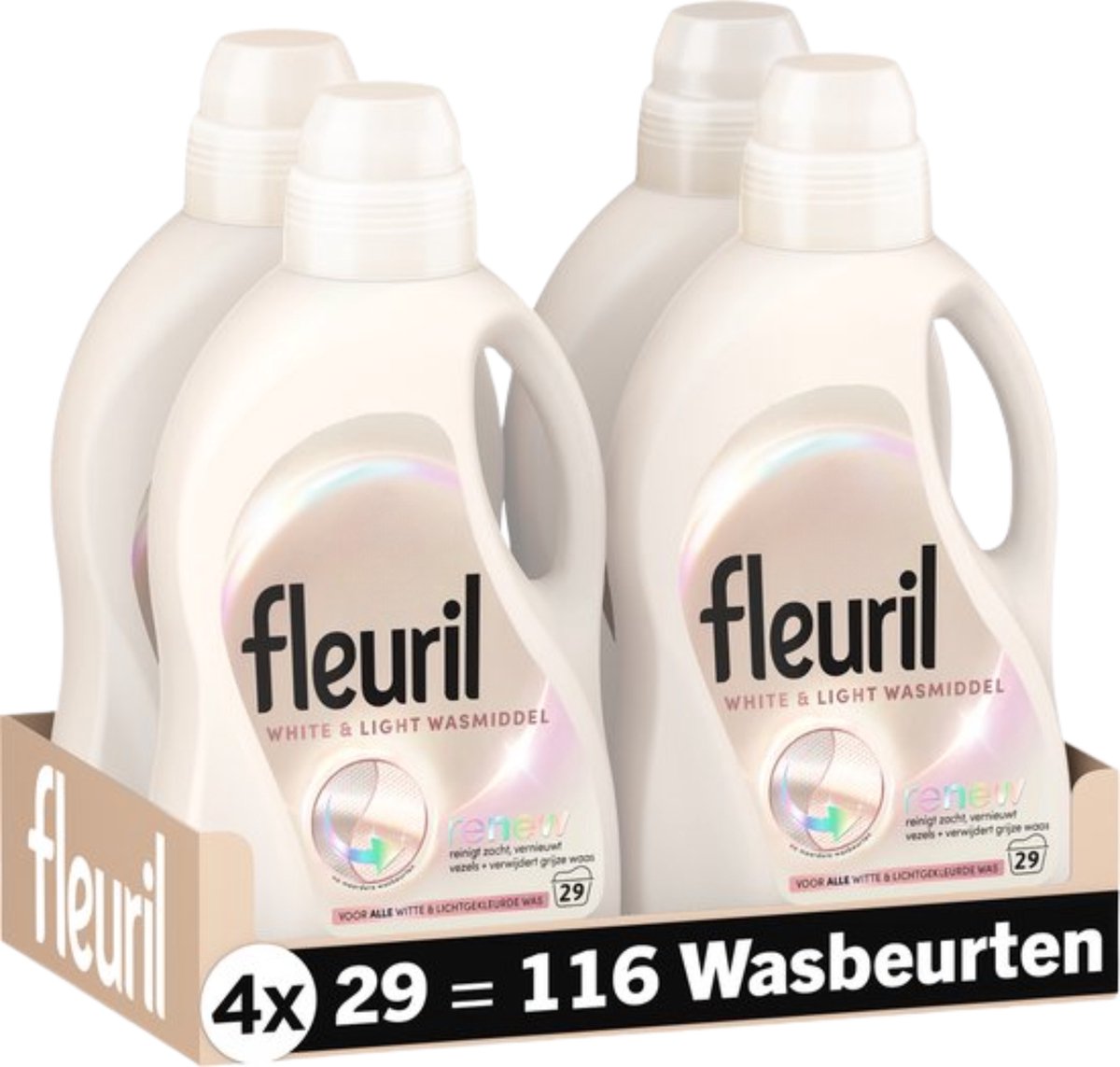 Fleuril hvidt lys - flydende vaskemiddel - hvidt og pastelfarver vasketøj - 4x29 vaske - værdipakke