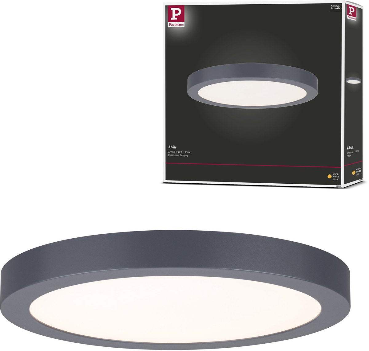 Paulmann LED panel abia rund 300 mm 22w 2200lm 2700k mørkegrå