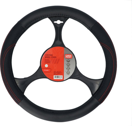 Carpoint stuurhoes auto - pu leer zwart met rood - voor sturen met een diameter van 37-39 cm