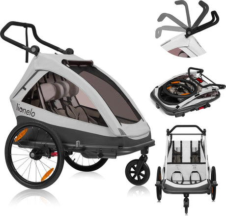 Lionelo cama 2in1 - cykelanhænger og klapvogn til 2 personer - sort - terrængående cykelanhænger - løbevogn - justerbar affjedring - vandafvisende - inklusive tilbehør - foldbar - op til 2x22 kg eller 6 år - til e-cykler og almindelige cykler