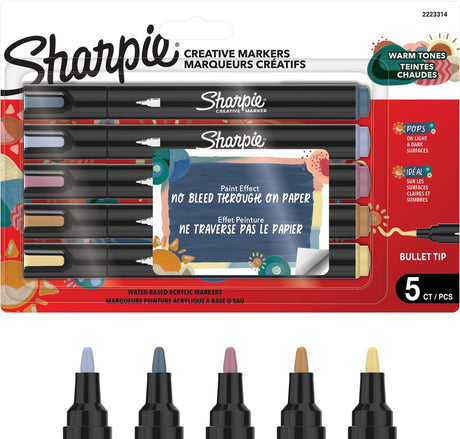 Sharpie kreativ markør akrylmaling penne | vandbaserede malingsmarkører | ikke-kontinuerlig blæk skriver på de fleste overflader | punkttegn | håndværk og kunstartikler | varme toner | 5 stk