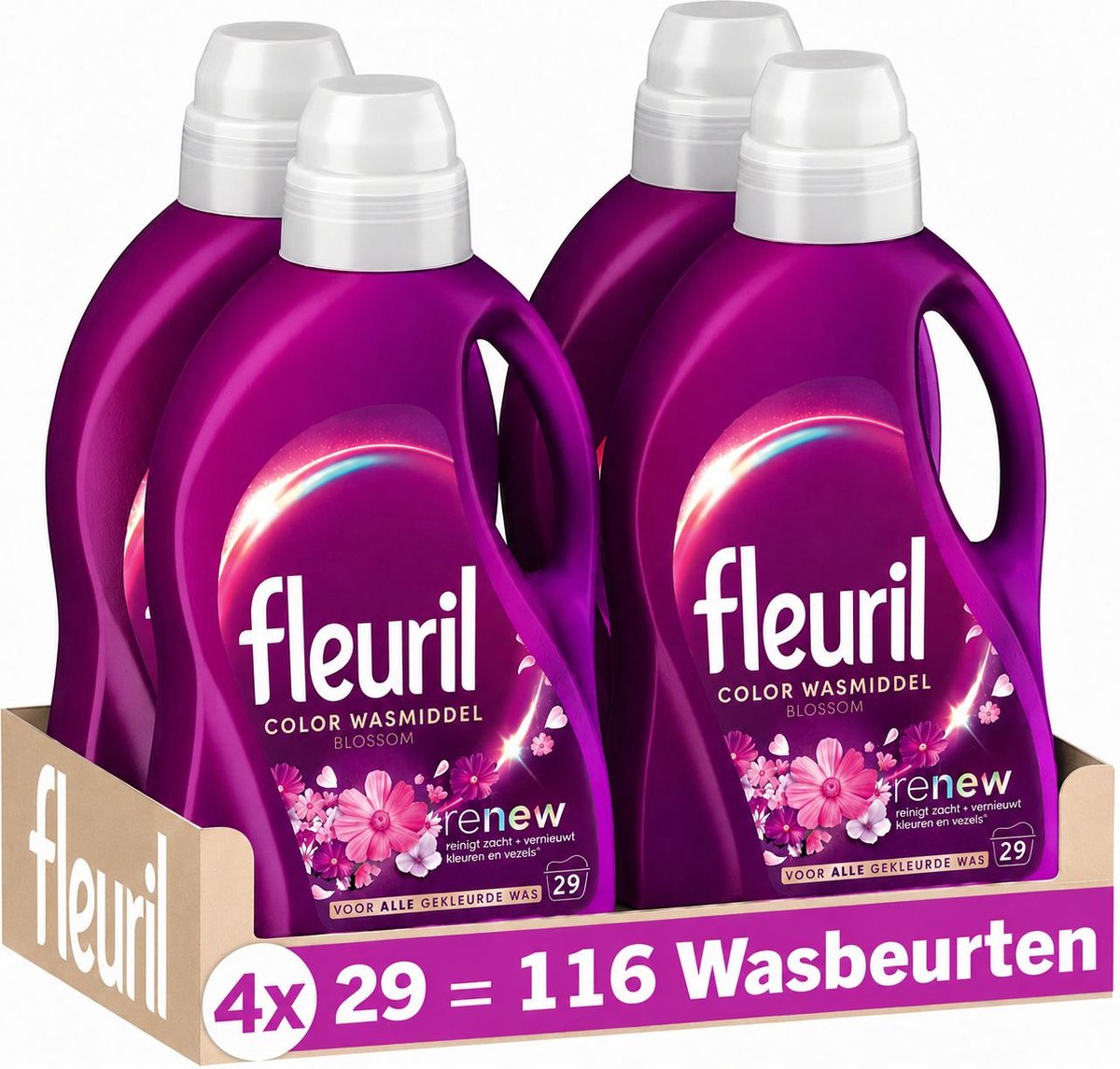 Fleuril farveblomst - flydende vaskemiddel - farvet vasketøj - intens duftoplevelse - 4x29 vaske - værdipakke