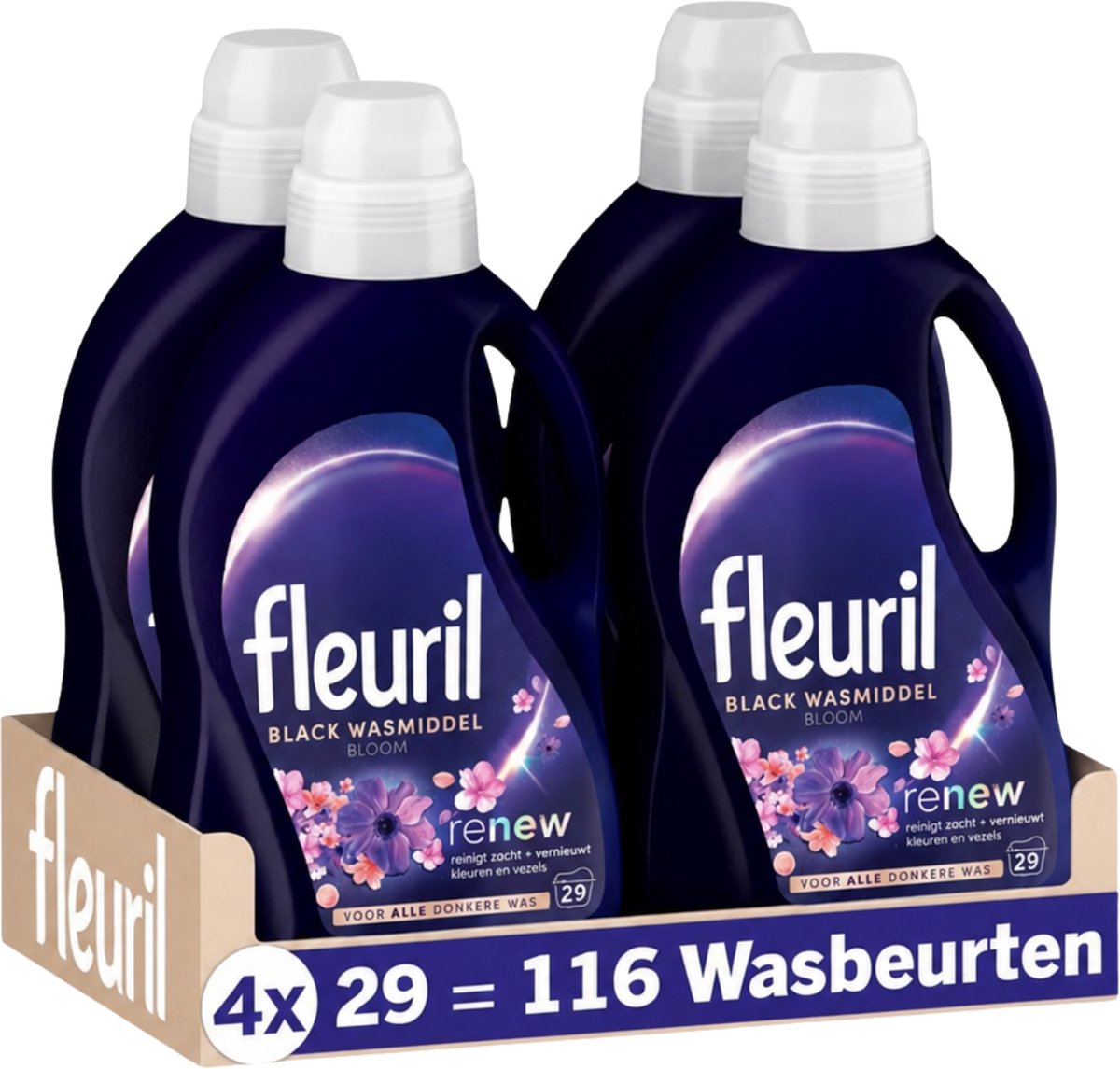 Fleuril black bloom - flydende vaskemiddel - mørkt og sort vasketøj - intens duftoplevelse - 4x29 vaske - værdipakke
