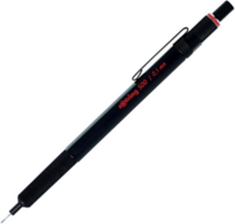 Rotring 500 mekanisk blyant | 0,5 mm HB pin | sort sekskantet plastikhus og skridsikkert tekstureret metalgreb