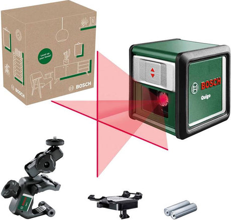Bosch krydslinjelaser quigo lli (alkalisk (2x lr03 aaa), universalklemme mm 2 og adapterplade)