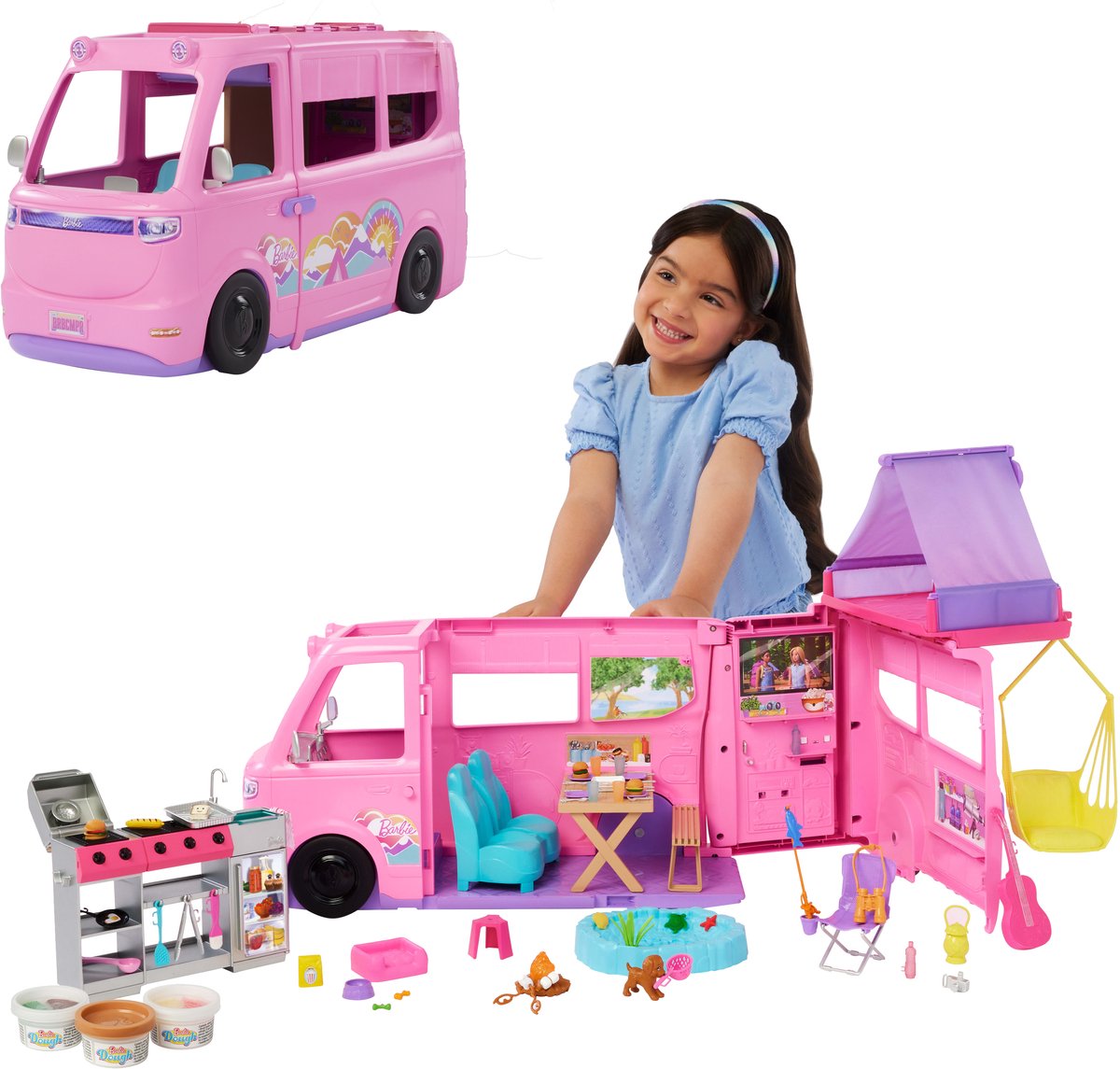 Barbie drømmecamper - legesæt med tagtelt, grill og mere end 60 tilbehør