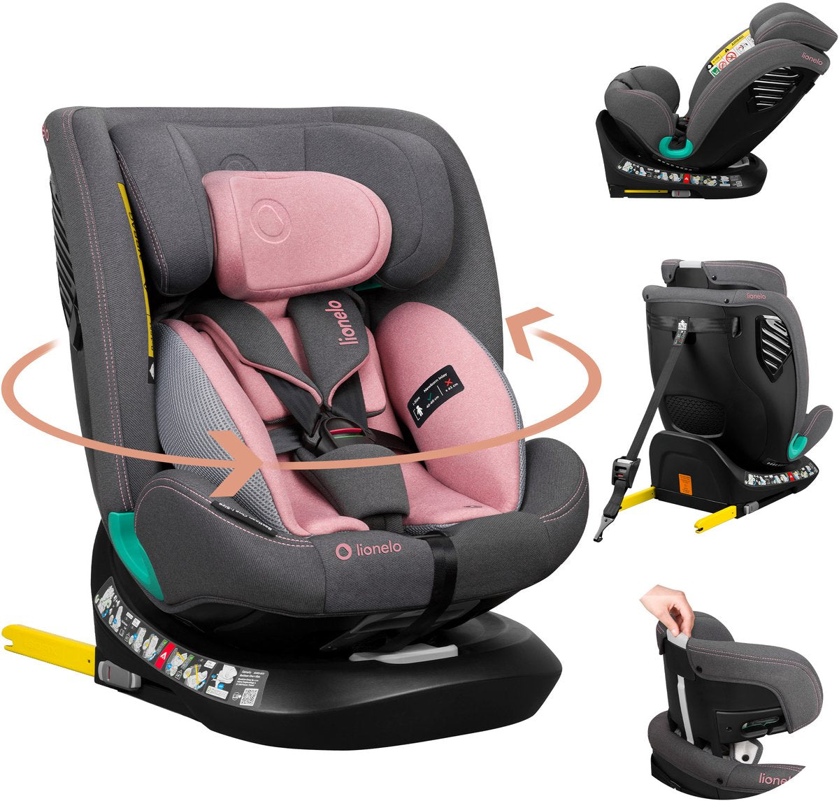 Lionelo Bastiaan One i-size autostol – 4-i-1 ISOFIX toptøjning – bagud fremad – 360° drejelig letdrejningsbase – justerbar nakkestøtte memory-skum – 40–150 cm – lang brug højt sikkerhedsniveau