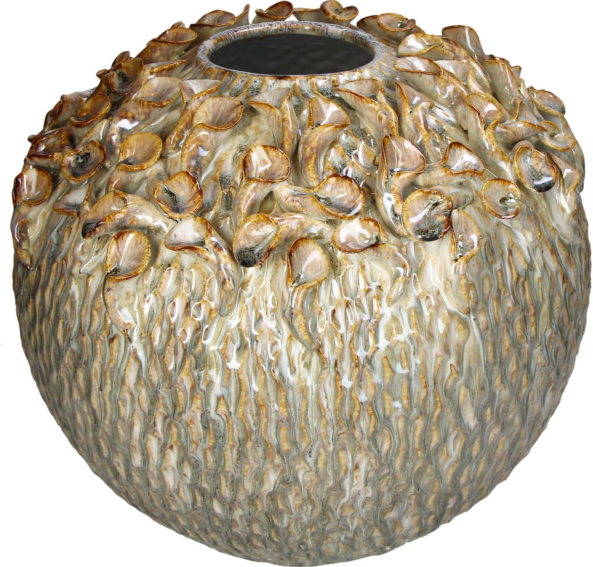Hd collection vaas aardewerk beige 37x37x32cm