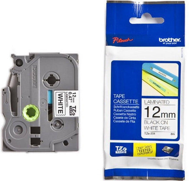 Brother etikettape tze231 sort, hvid blank
