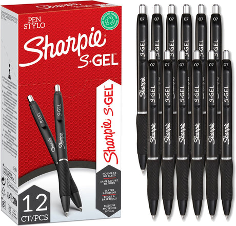 Sharpies gel | gel penne | mellempunkt (0,7 mm) | sort blæk | 12 stk