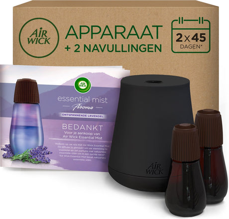 Air wick essential mist air freshener - afslappende lavendel - 1 sort + guld enhed + 2 refills