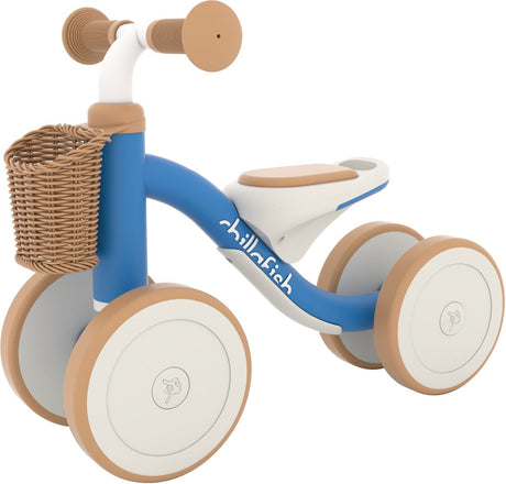 Chillafish balancecykel 1 år til drenge og piger med kurv - rollator til småbørn op til 3 år - blå - letvægtsbil med håndtag til at bære - lydløse skridsikre dæk til indendørs og udendørs - stabil med 4 hjul - model cruzi