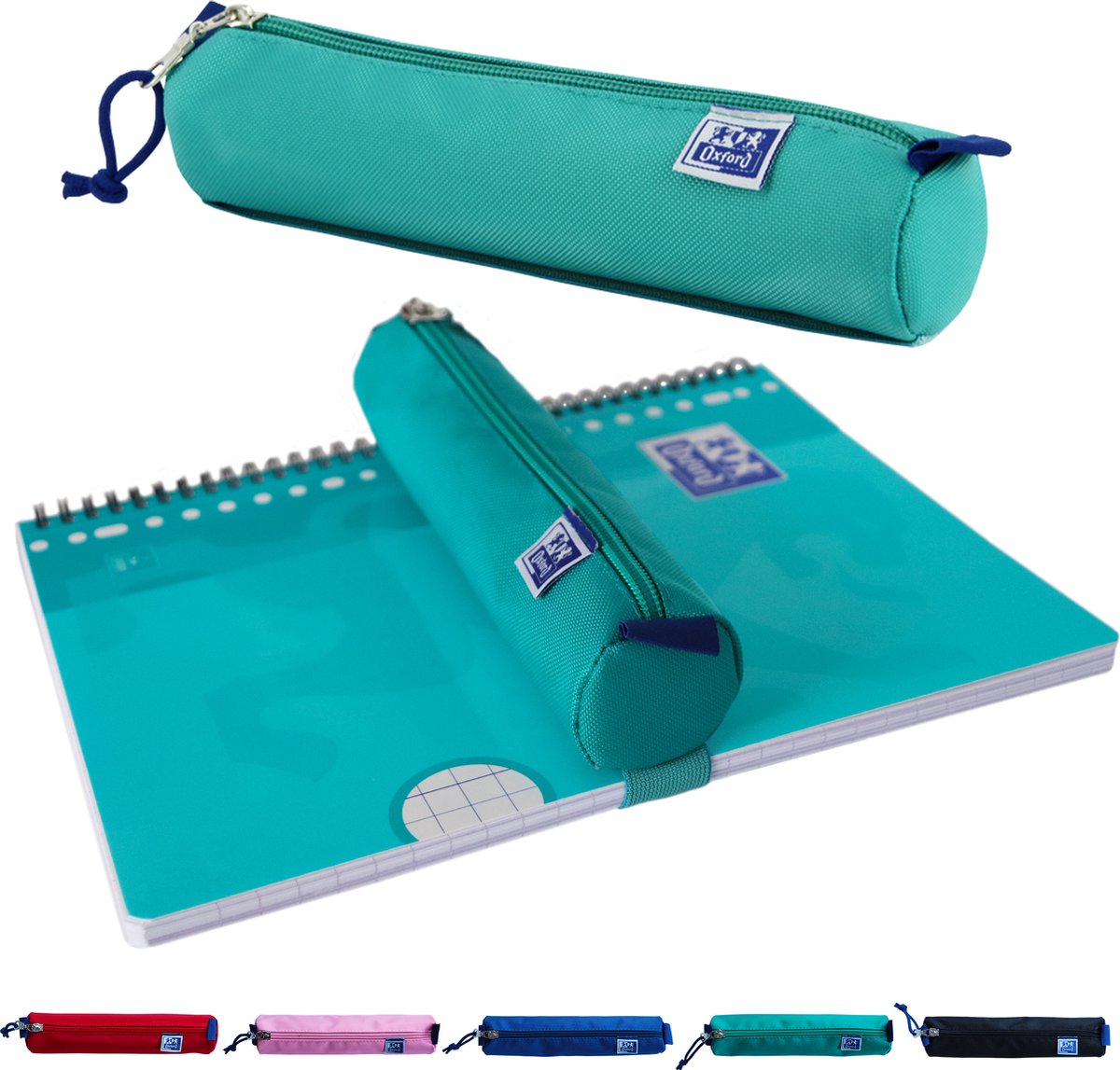 Oxford etui - turkis med elastik - rund penalhus 22 cm - penalhus drenge - penalhus piger