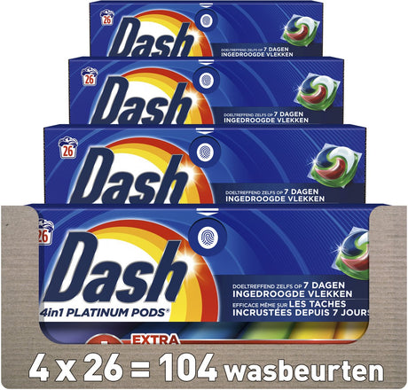 Dash 4-i-1 vaskemiddelpuder + ekstra pletfjerning til farvet vasketøj - 4 x 26 vaske