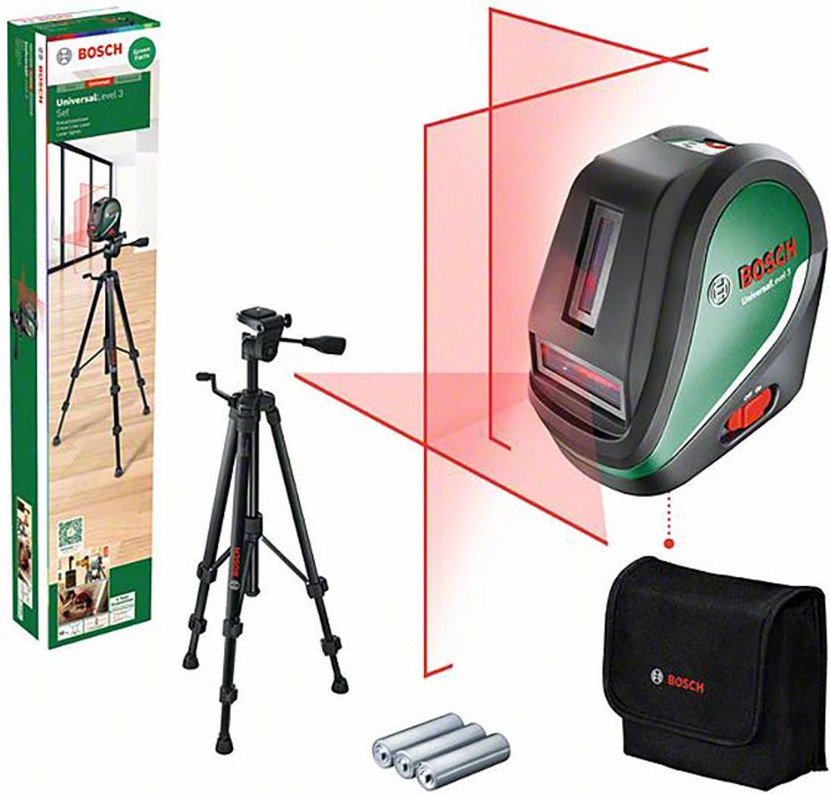 Bosch grøn krydslinjelaser universal niveau 3 sæt - 0603663905