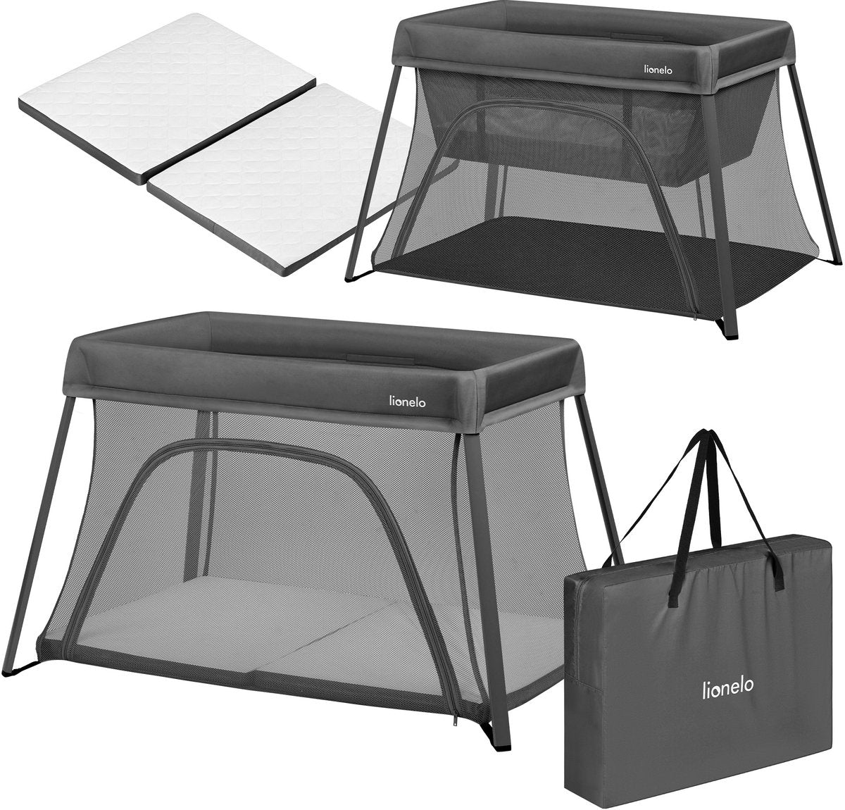 Lionelo alice - 3 i 1 babyseng, kravlegård og rejseseng - campingseng - madras med T25-skum - 2 højdepositioner - letvægts (5,5 kg) - kompakt sammenfoldelig - lynlås - inklusive bæretaske - aftageligt vaskbart betræk
