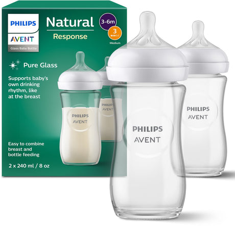 Philips avent natural response glassutteflasker 240 ml - flow 3 - 2 flasker - scy933 02