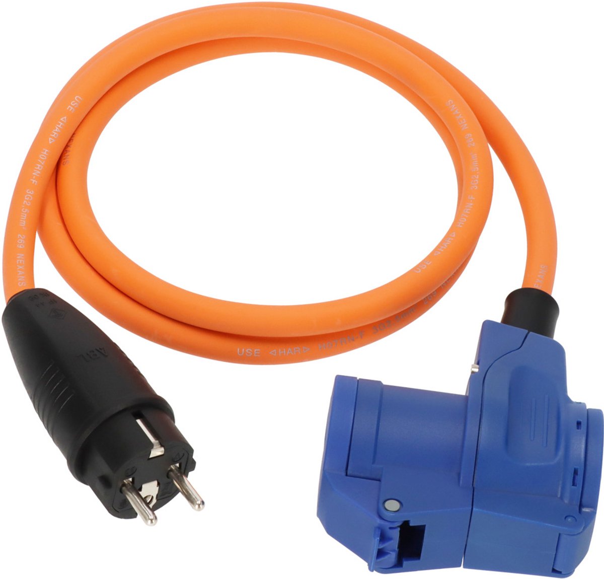 Brennerstuhl cee adapterkabel camping 1,5m kabel i orange (jordet stik og cee vinkelkobling inkl. jordet kombinationsstik, 230v 16a, til permanent udendørs brug, fremstillet i Tyskland)