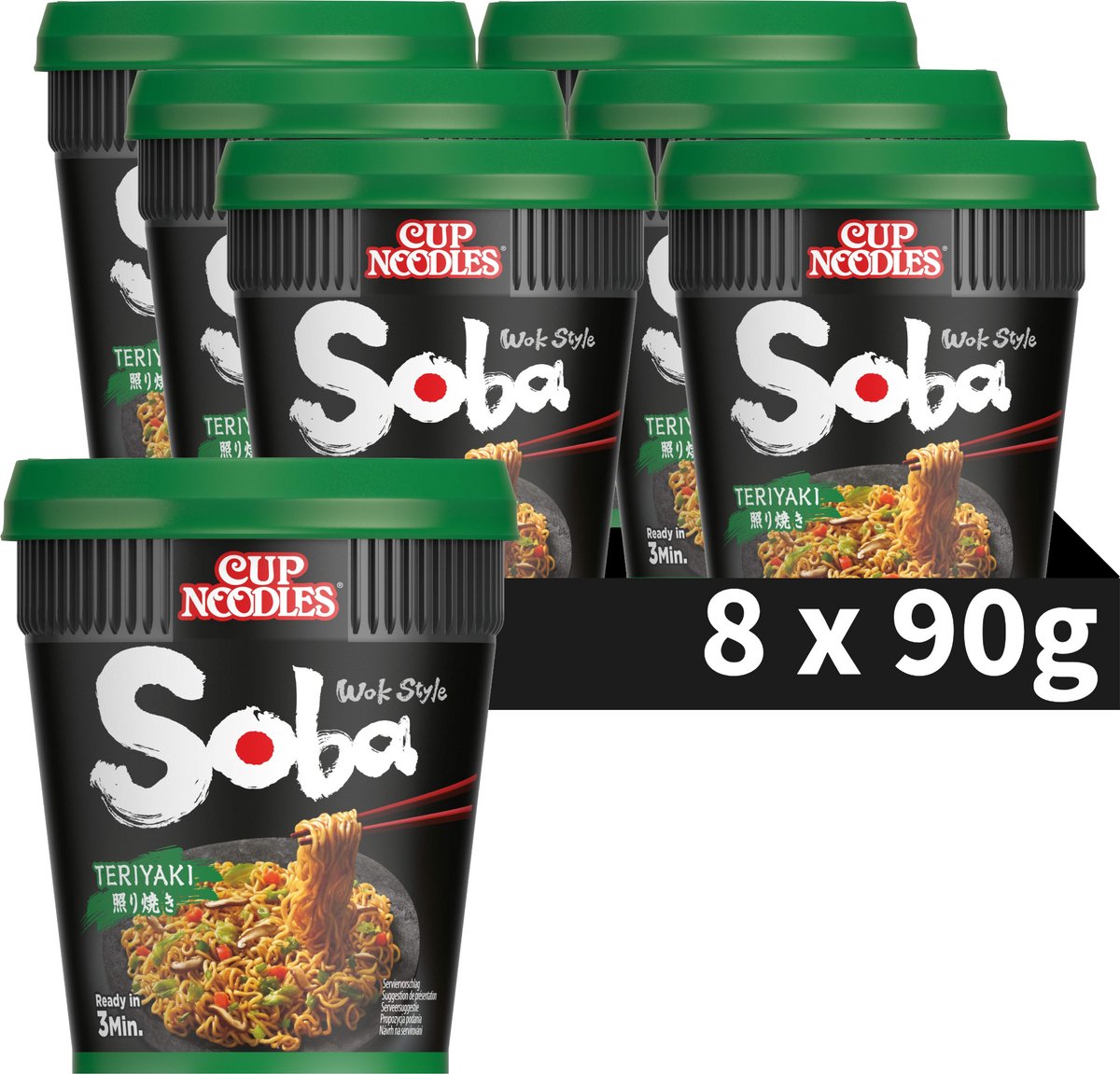 Nissin soba kop nudler - teriyaki wok stil nudler - instant nudler - 8 stk.