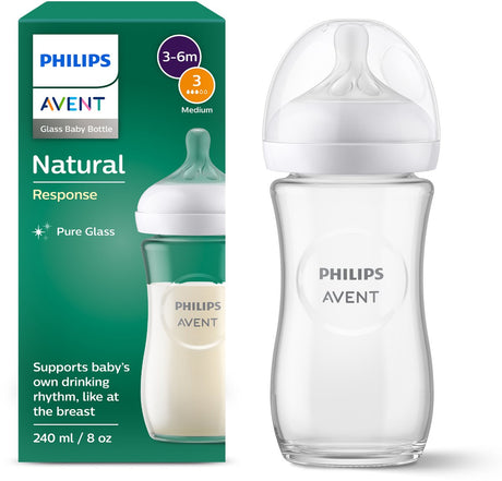 Philips avent natural response glassutteflaske - 240 ml - flow 3 - bps fri - 1 flaske - scy933 01