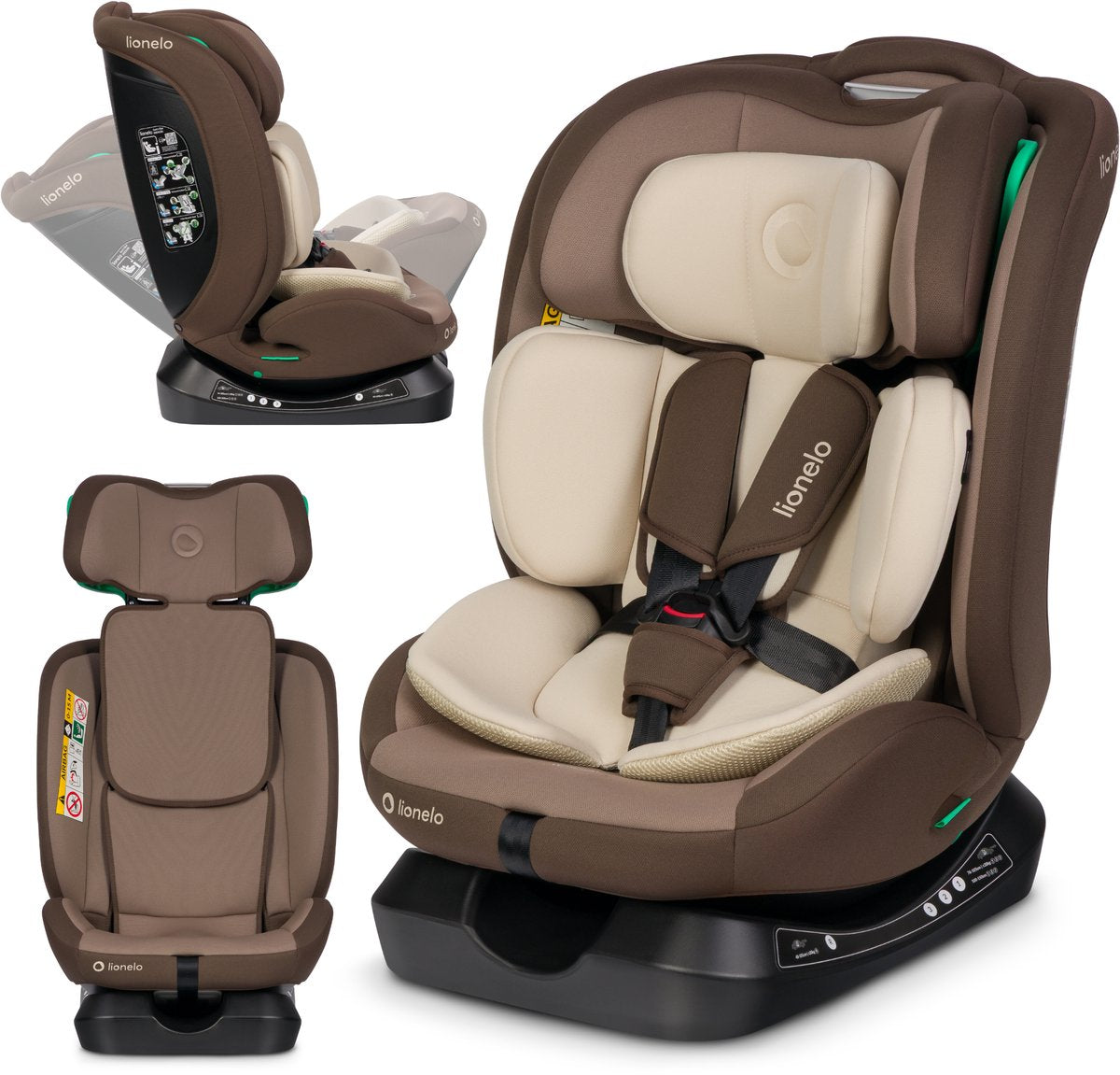 Lionelo aart i-size autostol 4in1 – 40-150 cm (0-12 år) – rwf fwf – bagud op til 105 cm – montering med sikkerhedssele – memory foam nakkestøtte – 13 positioner – vipbar – vaskbart betræk – r129 certificeret