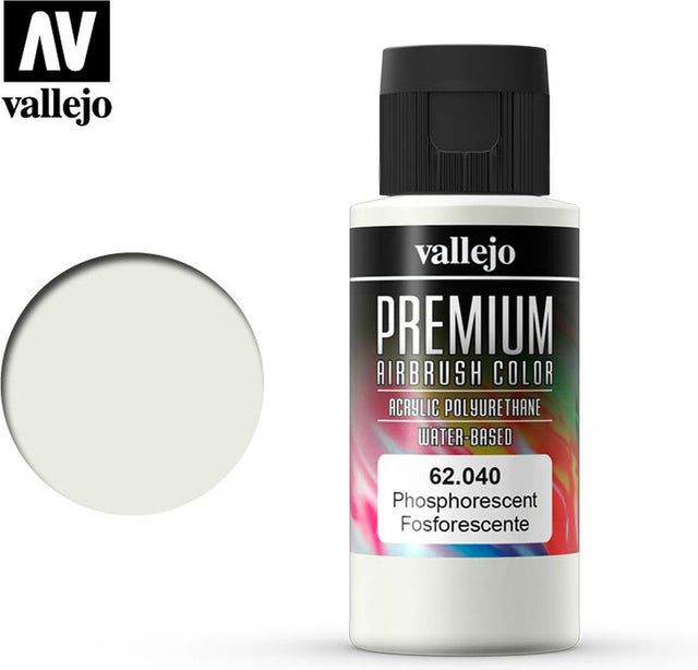 Vallejo hobbymaling - 62040 premium airbrush farve - phosphorescerende - fluorescerende - 60 ml malingsflaske - 1x 60 ml