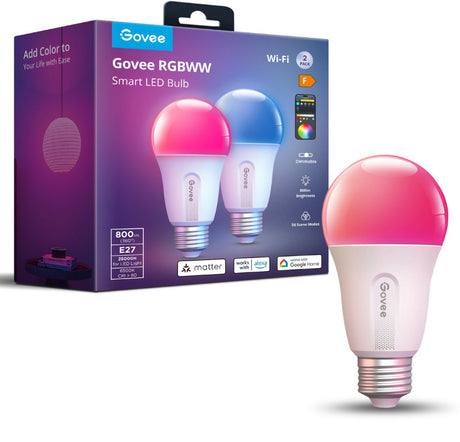 Govee smart lampe e27 matter rgbww 6 cm - 800 lumen - 2 stk.
