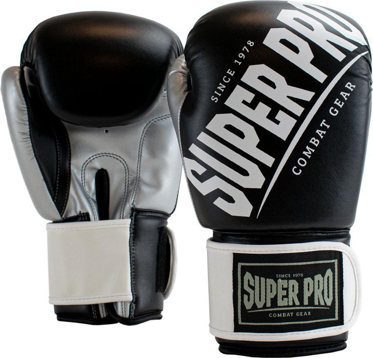 Super pro combat gear (kick)bokshandschoenen rebel zwart grijs wit 14oz