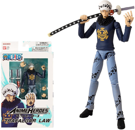 Bandai - anime heroes - ét stykke - 17 cm anime heroes figur - trafalgar lov - lov action figur - officiel licens - 36937