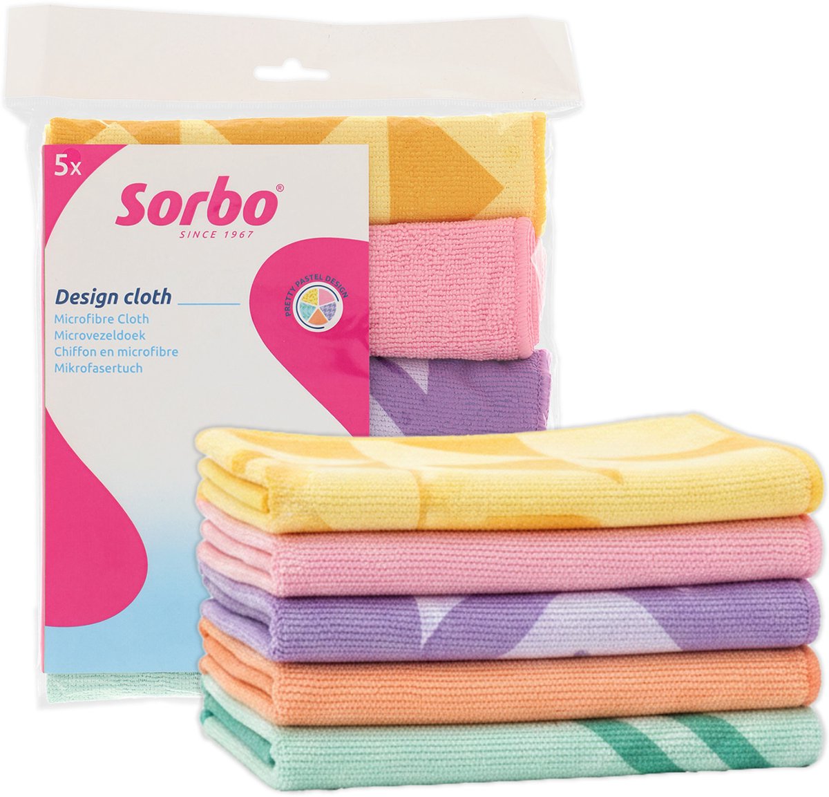 Sorbo mikrofiberklude pastelprint - renseklude - 5 stk - stribefri og fedtfri
