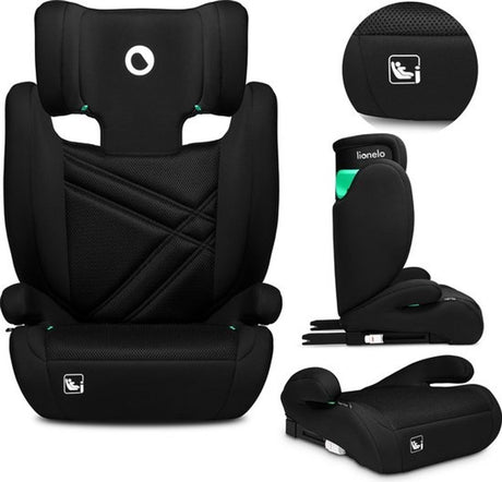 Lionelo hugo i-size autostol – 100-150 cm – isofix-bælte – justerbar nakkestøtte – avanceret sidebeskyttelse – memoryskum – vaskbart polstring – vokser med dig – komfortabelt sæde – i-size standard r129