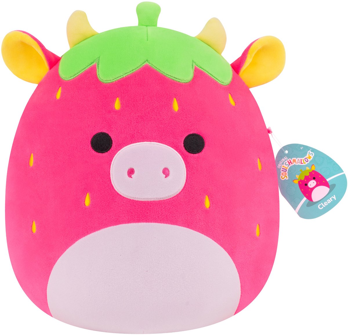 Squishmallows - medium plys 30 cm klar - hot pink jordbær ko