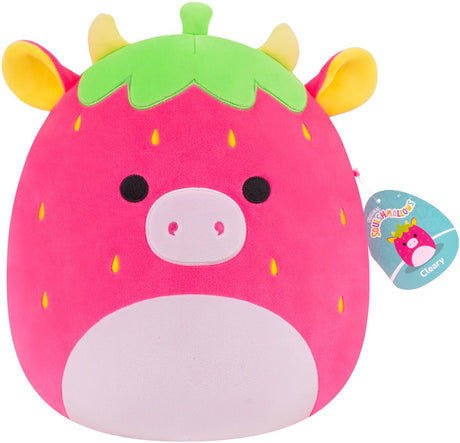 Squishmallows - medium plys 30 cm klar - hot pink jordbær ko