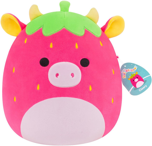 Squishmallows - medium plys 30 cm klar - hot pink jordbær ko