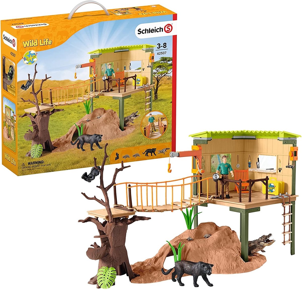 Schleich vilde liv - eventyrstationen - børnelegetøj - vilde dyr fra junglen - 68 dele, 5 dyr