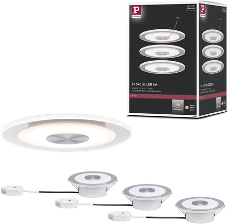 Paulmann premium LED forsænket lampe hvirvel grundsæt rund 120 mm 3x4,9w 3x180lm 230v dæmpbar 3000k aluminium drejet, satin