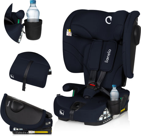 Lionelo Nelly i-size autostol - foldbar - 76-150 cm - isofix toptether - 4-positions ryglæn - sips sidebeskyttelse - bærbar kompakt - 15-positions nakkestøtte - reducerende benpudeindsats - drikkevareholder - ece r129 03 - gruppe 0+