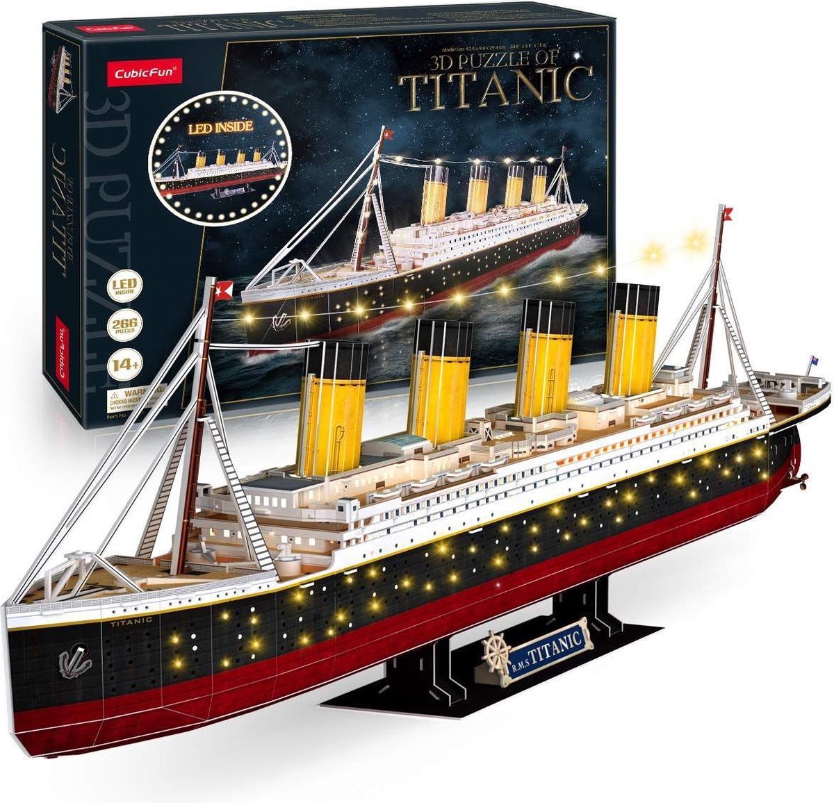Cubic sjovt 3D puslespil Titanic med LED-belysning - 266 stk.