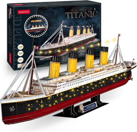 Cubic sjovt 3D puslespil Titanic med LED-belysning - 266 stk.