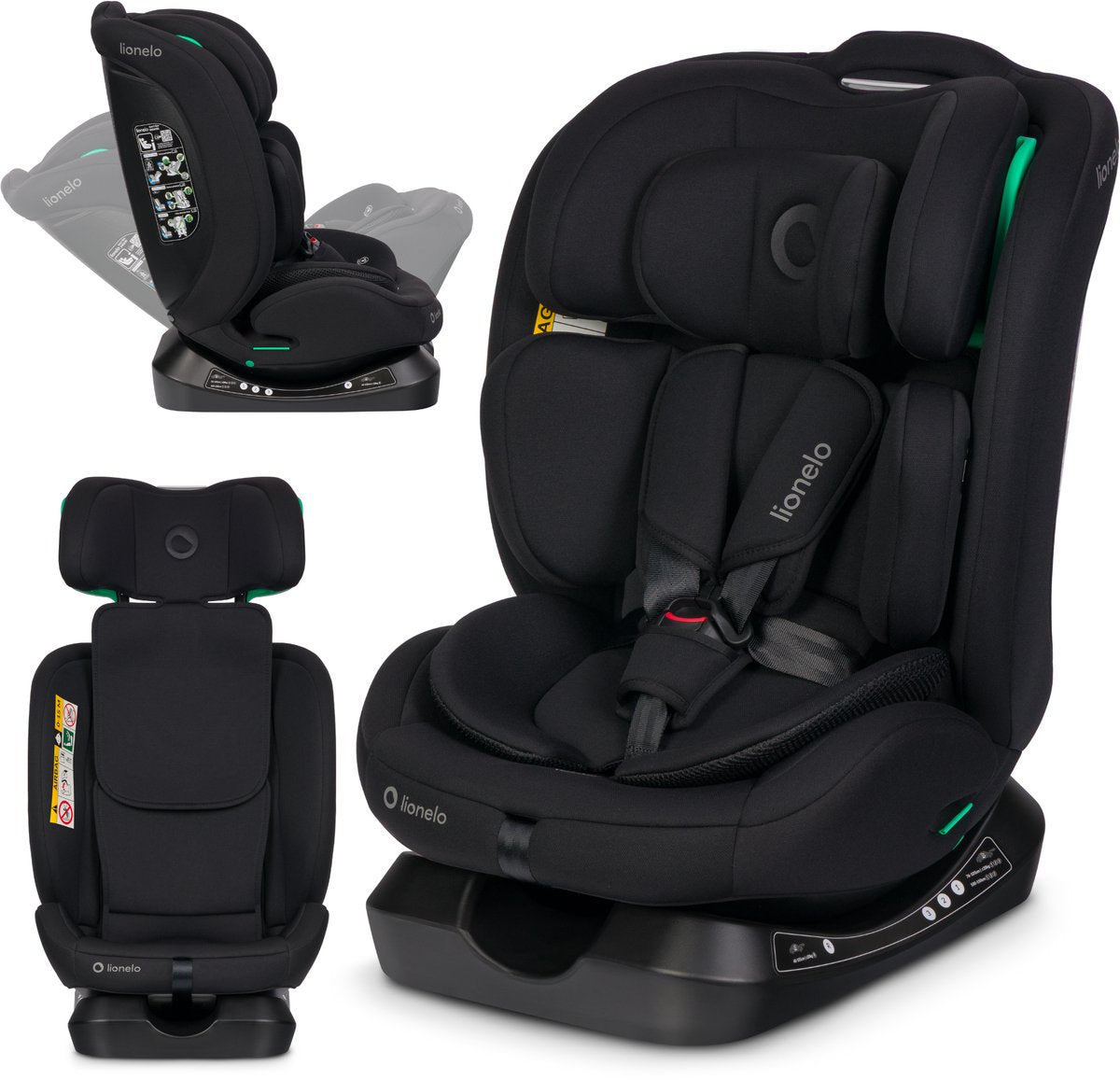 Lionelo aart i-size autostol 4in1 – 40-150 cm (0-12 år) – rwf fwf – bagud op til 105 cm – montering med sikkerhedssele – memory foam nakkestøtte – 13 positioner – vipbar – vaskbart betræk – r129 certificeret