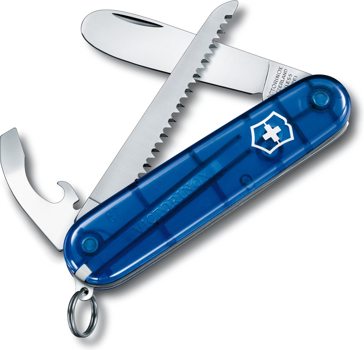 Victorinox min første børnelommekniv - 9 funktioner - gennemsigtig blå - inklusive nakkesnor