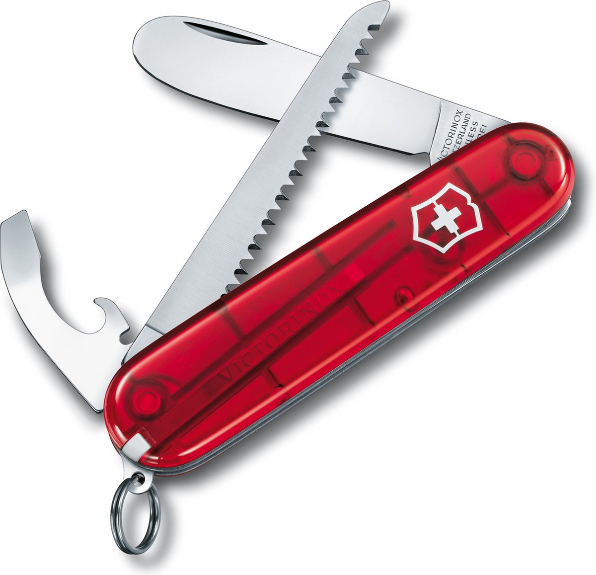 Victorinox min første børnelommekniv - 9 funktioner - gennemsigtig rød - inklusive nakkesnor
