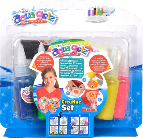 Simba aqua gelz kreativt sæt, 7 flasker farvegelé á 30ml, 4 forme, 4x vandtilsætning, fra 8 år - hobbypakke