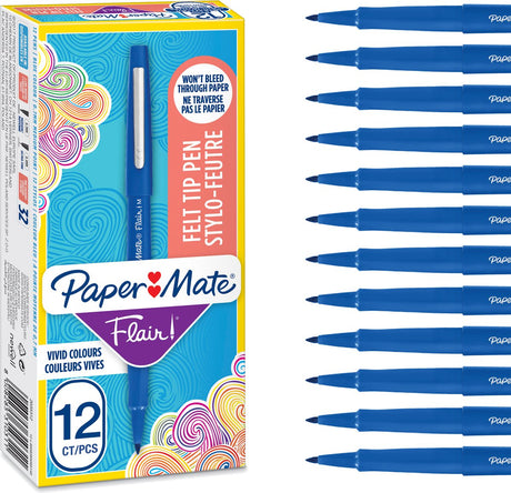 Paper mate flair tuschpenne | mellempunkt (0,7 mm) | blåt blæk | 36 stk