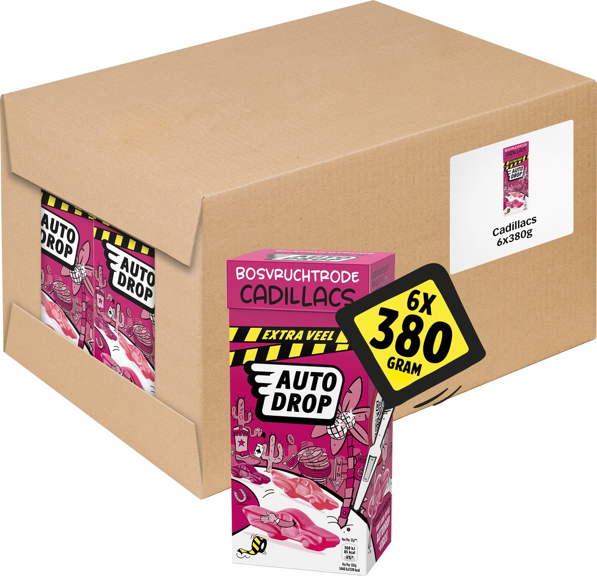 Autodrop - slik - skovfrugt rød Cadillacs xtra lot - 6 æsker - 380 gram